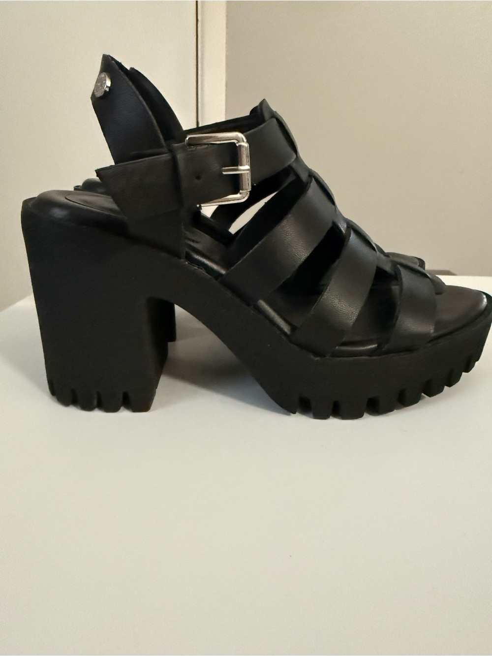 Chunky Black Platform Strappy Sandal with Buckle